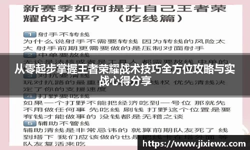 从零起步掌握王者荣耀战术技巧全方位攻略与实战心得分享