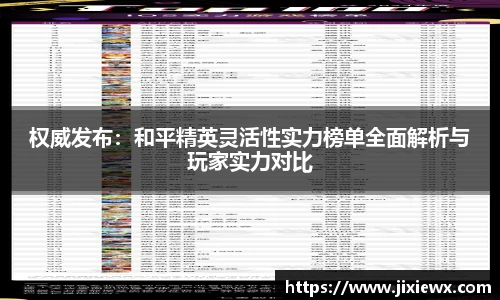 权威发布：和平精英灵活性实力榜单全面解析与玩家实力对比