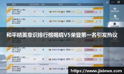 和平精英意识排行榜揭晓V5荣登第一名引发热议